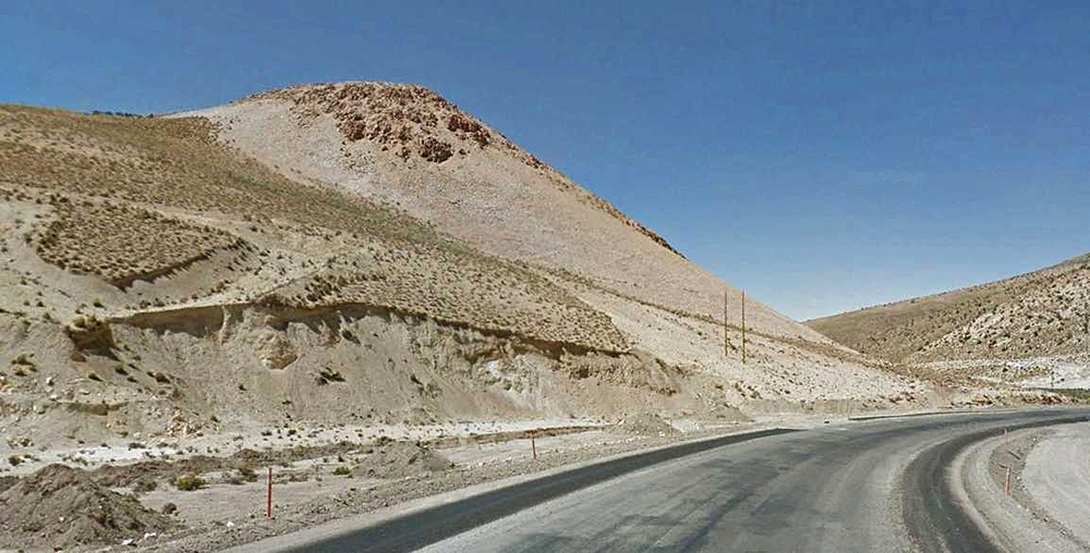 The Bisluri Ignimbrite, on the road to Colchane (Road 15). Google Earth image.
