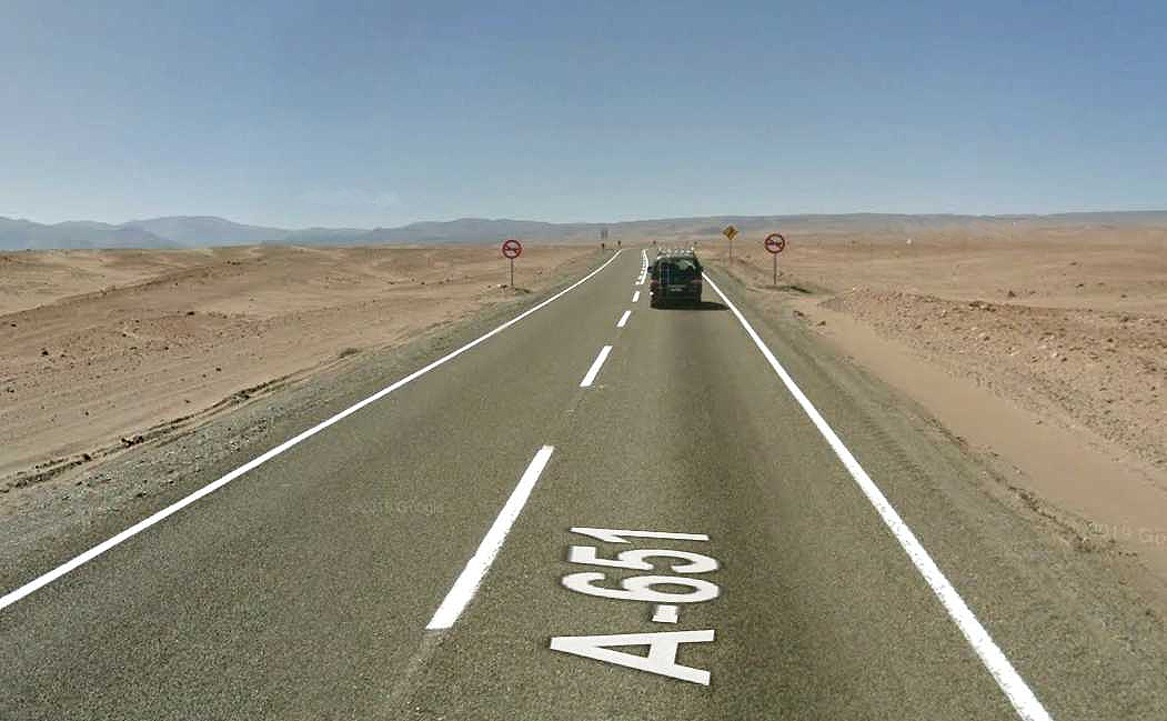 The A-651, the main road to the Huasco Salt Flats.